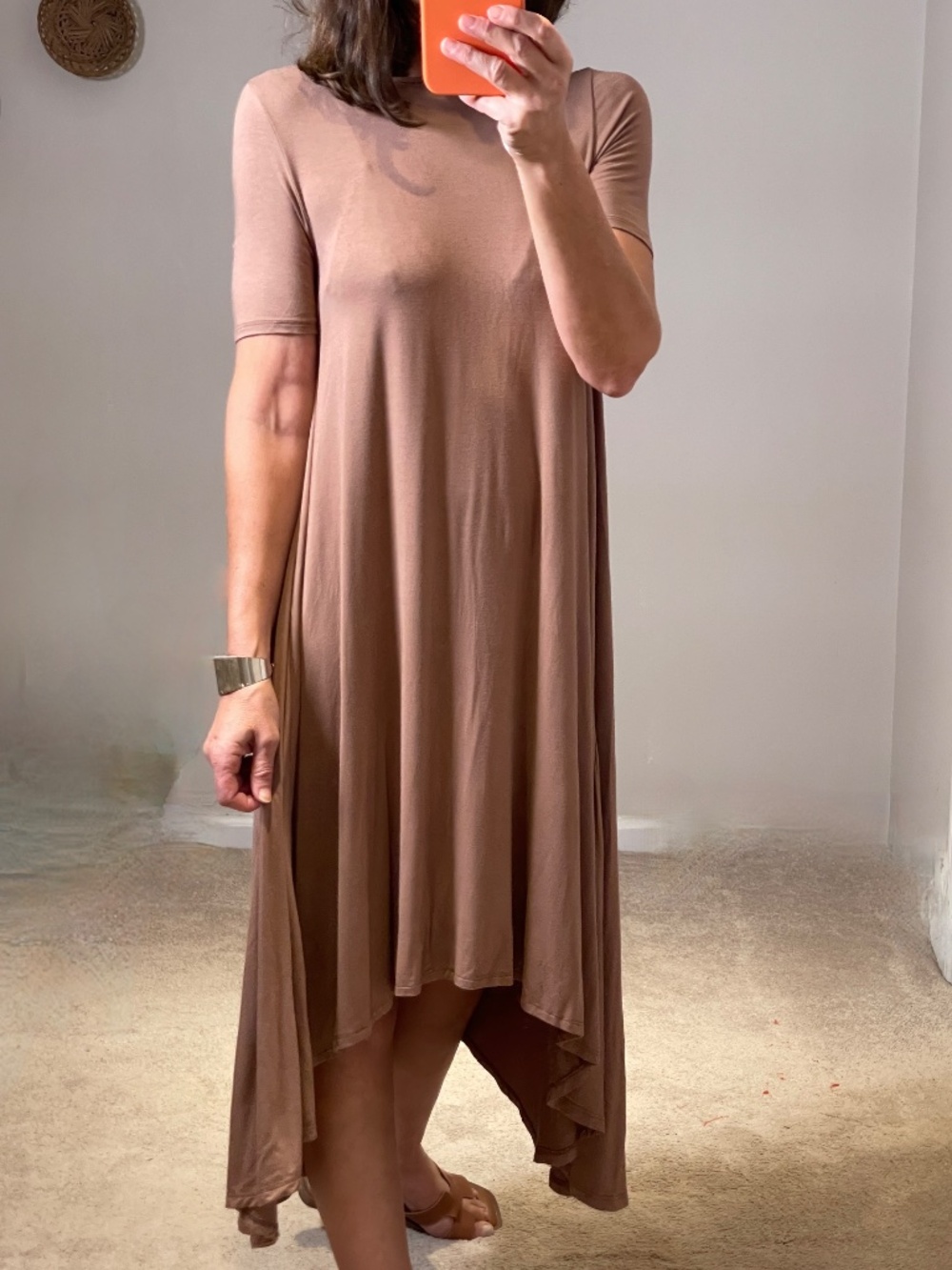 Piko Rose brown casual jersey long midi dress women S